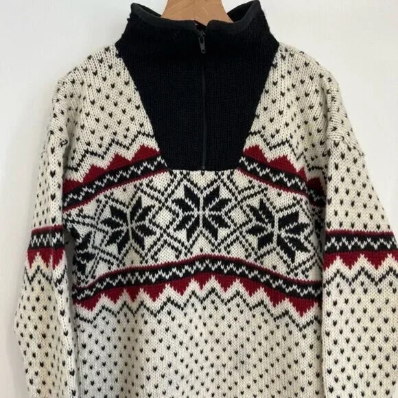 Vintage Alma Men’s Small Oversized Nordic 100% Wool Pullover Sweater 1/4 Zip - Picture 2 of 12